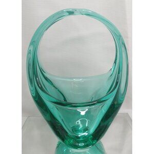 Bohemian Emerald Green Studio Art Glass Stretch Basket  8"1/4x5.5" Nos